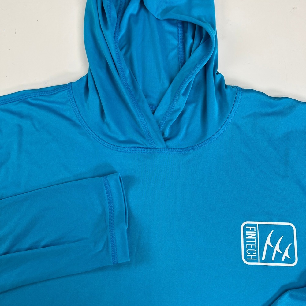 FINTECH‎ Long Sleeve Hooded Sun Shirt Rash Guard Blue XL Performance Fishing
